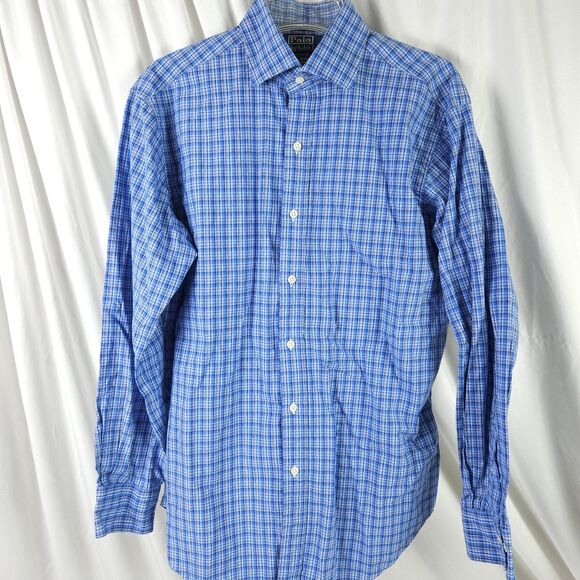 Polo Ralph Lauren Men 15.5 32/33 Blue Plaid Regent Classic Fit Dress Shirt - Picture 1 of 7
